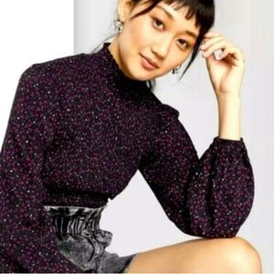 wild fable accordion stretch puff sleeve mock neck